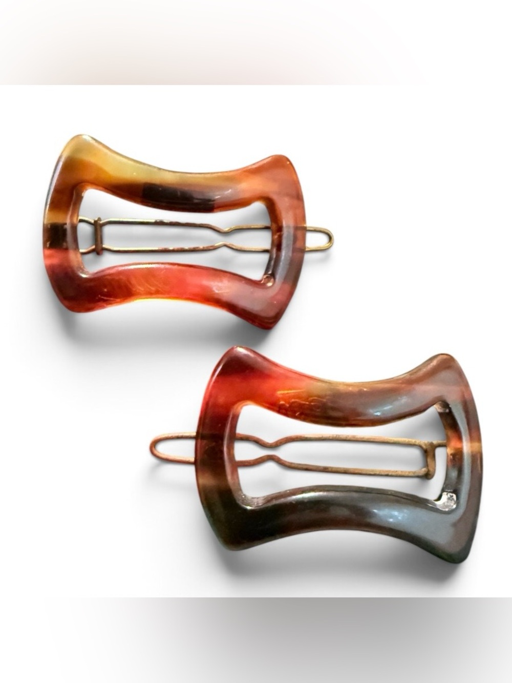 1970’s Belgium Made Hair Clips in a Tortoiseshell Color, 1.5” long, Deadstock